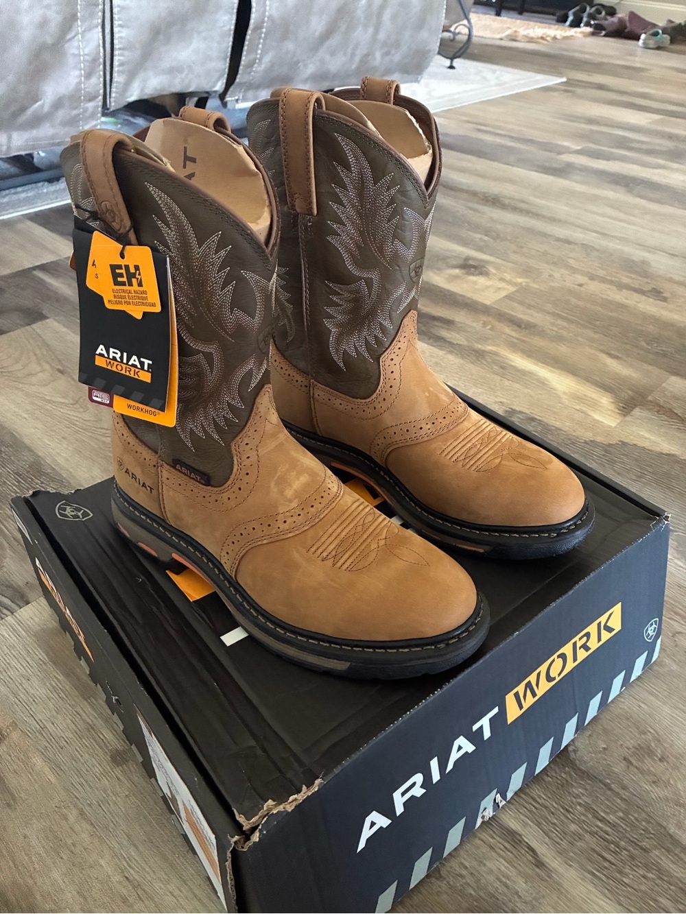 Ariat Men’s Tan and Dark Brown Work Western Boots
